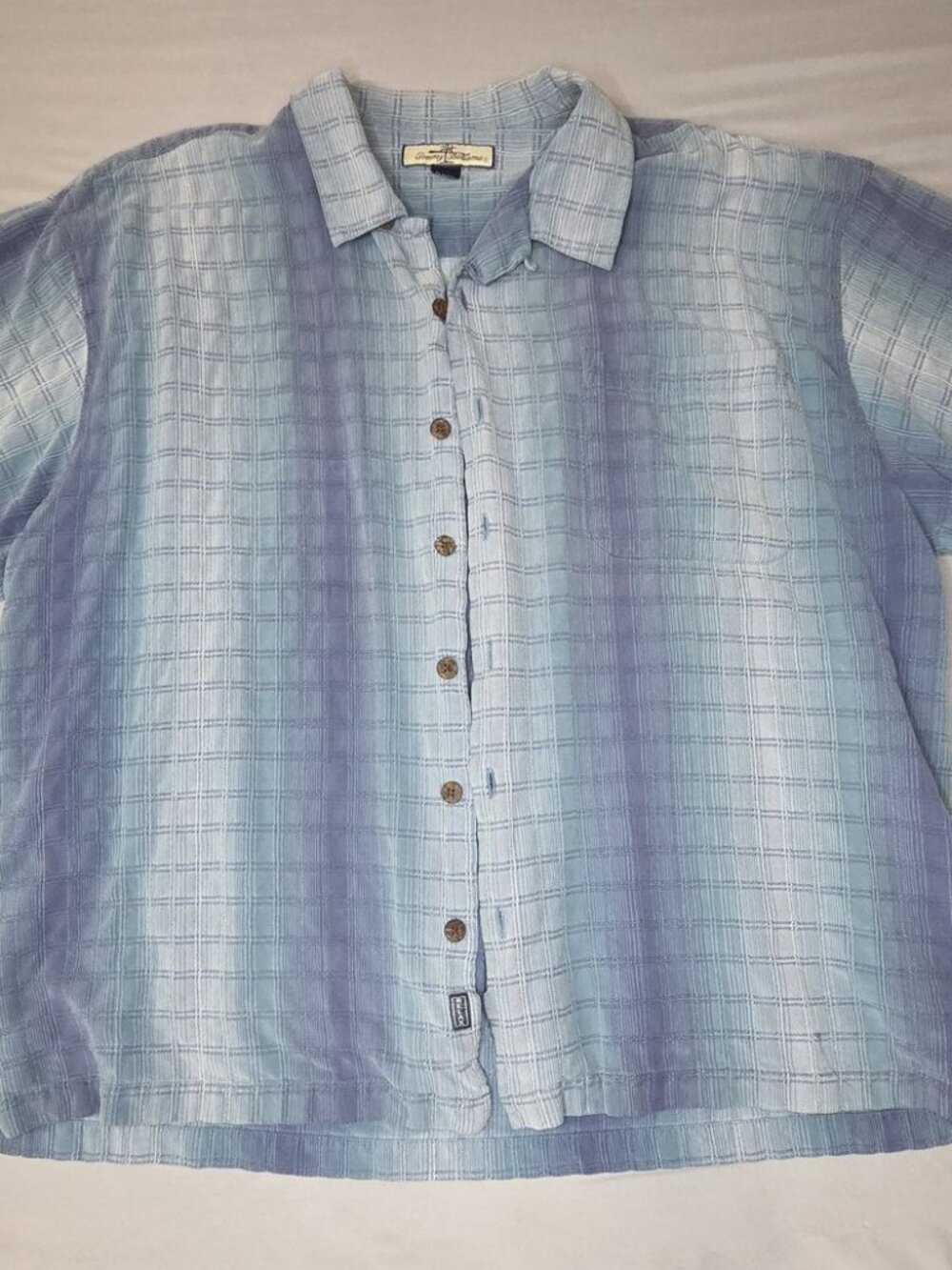 Tommy Bahama Relax XXL Silk Camp Shirt Blue Ombre Windowpane